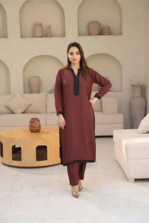 Plain Brown Linen 3 Pc [ Pret ]