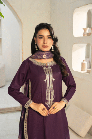 Dhanak Emb Purple  3 Pc [ Pret ]