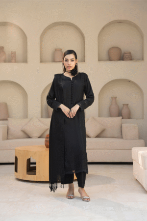 Plain Black Linen 3 Pc [ Pret ]