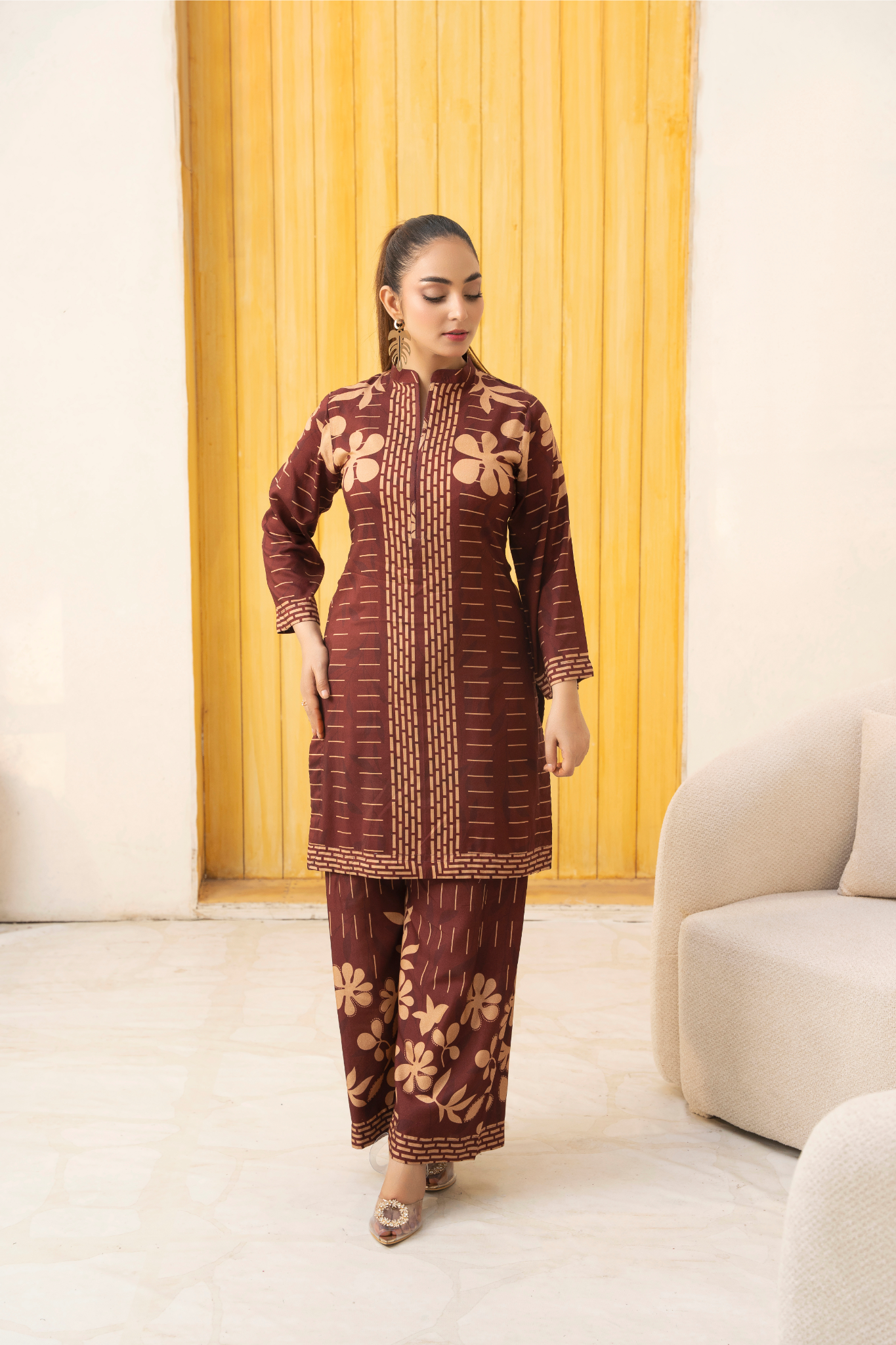 Mocha Bloom Brown Floral Printed 2-Piece Set